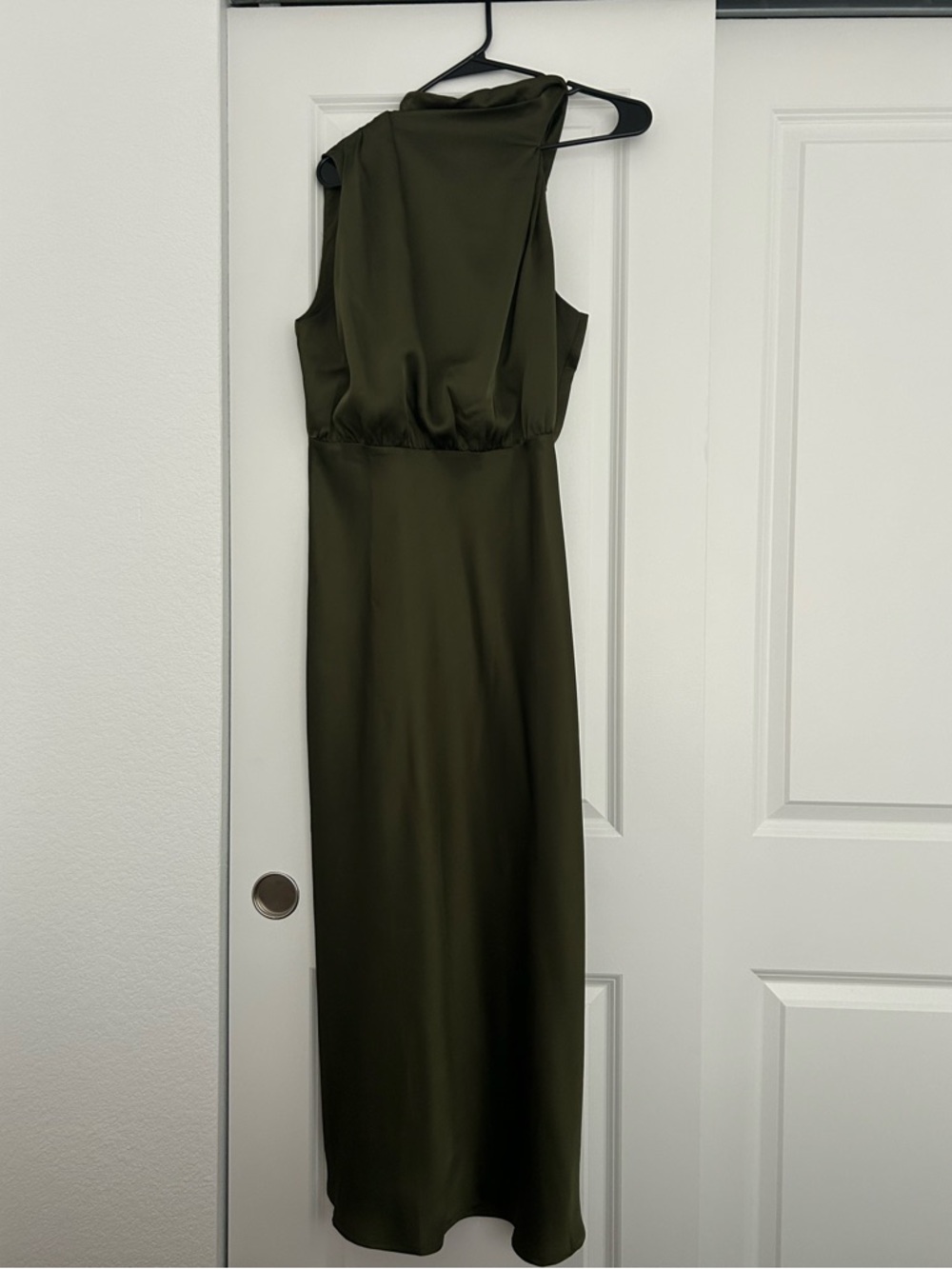 Lulu's Olive Green Asymmetrical High-Neck Midi Dress